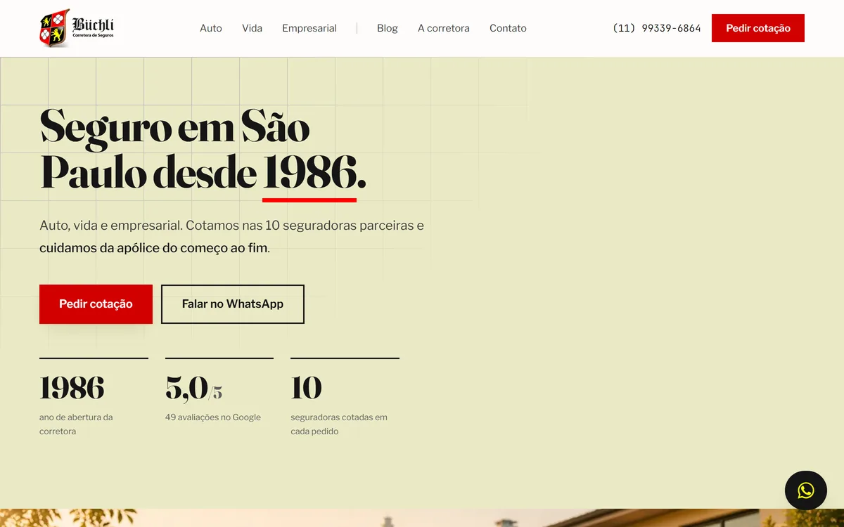 Site Büchli Corretora de Seguros no computador