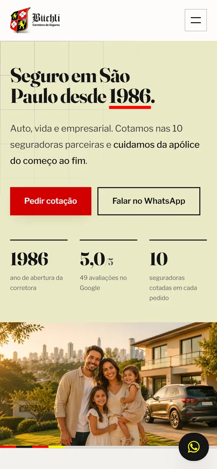 Site Büchli Corretora de Seguros no celular