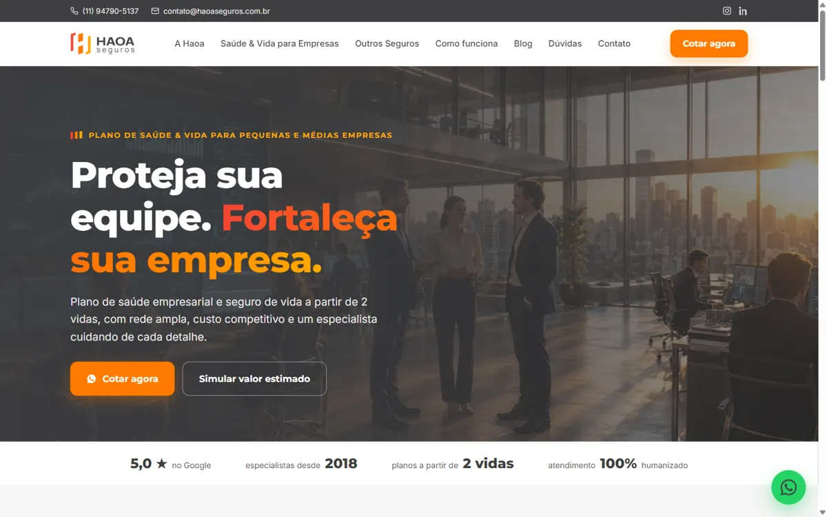 Site HAOA Seguros no computador